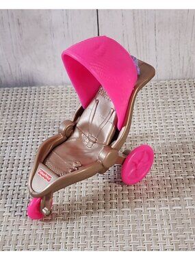 FISHER PRICE LOVING FAMILY JOGGING BABY STROLLER GOLD PINK BUGGY DOLLHOUSE INFAN